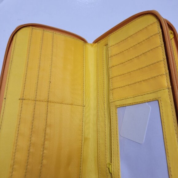 Yellow Crocodile Print Embossed Zip Around Wallet Wristlet - Picture 6 of 7